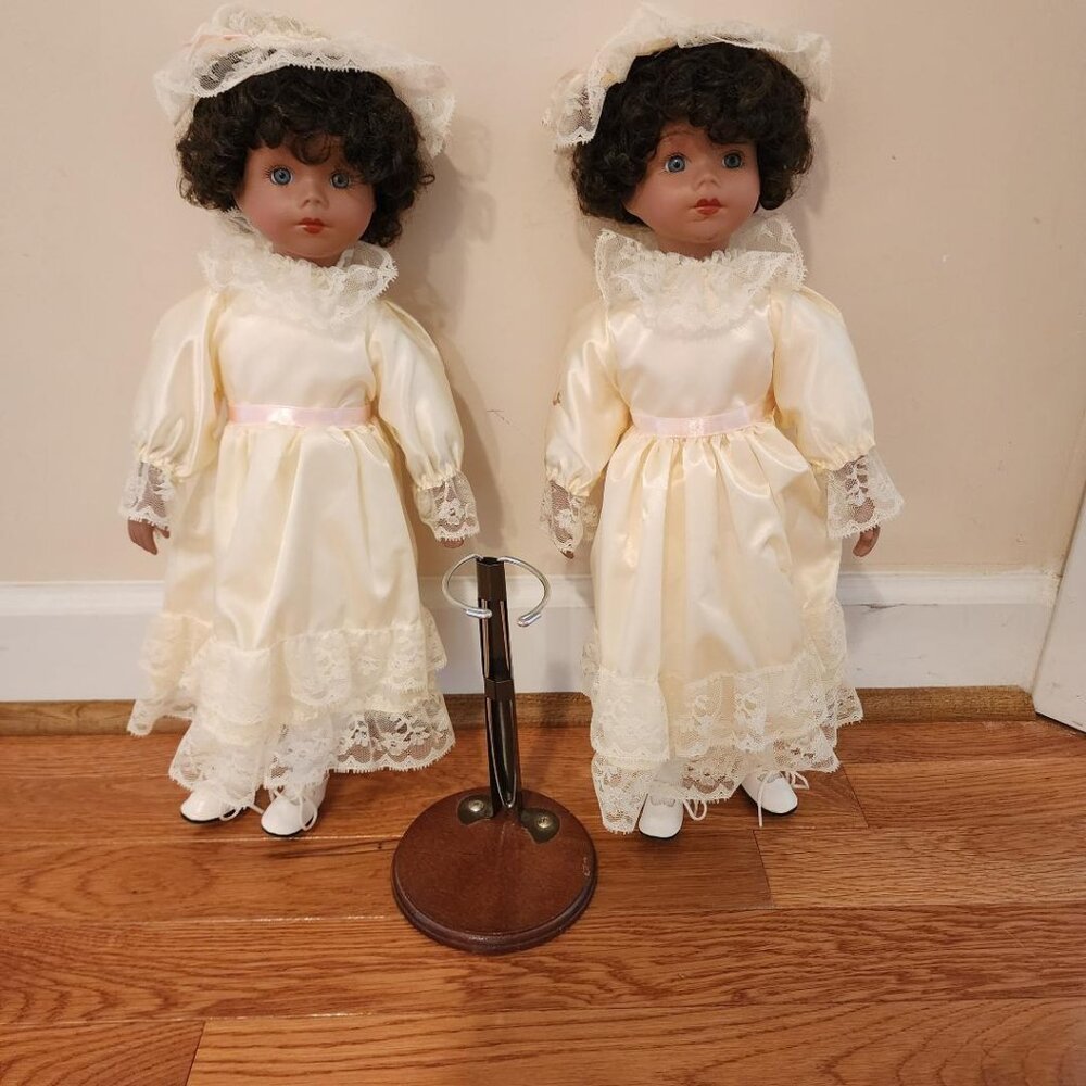 Identical Twin African American Porcelain Dolls in the Original Boxes